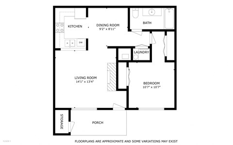 Riverpointe Apartments in Richland, Washington One Bed One Bath Floor Plan
